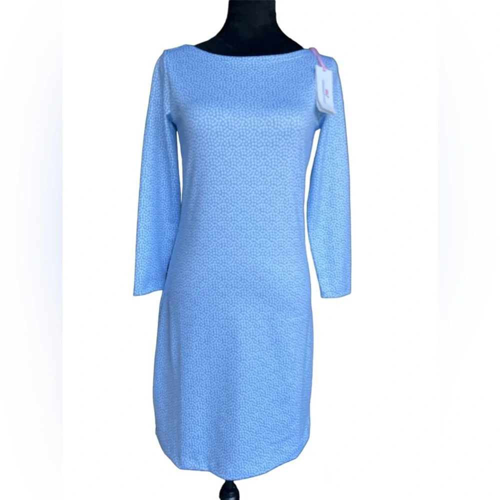 Vineyard Vines New Printed Margo Blue Boatneck Shirt Dress Size Xxs